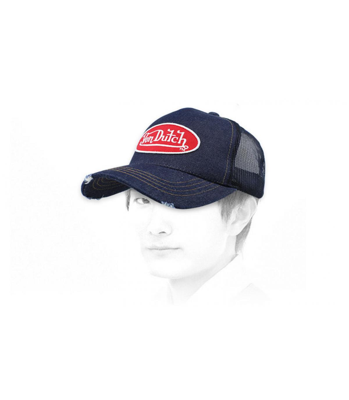 Casquette Von Dutch denim patch Logjb Trucker denim  red white